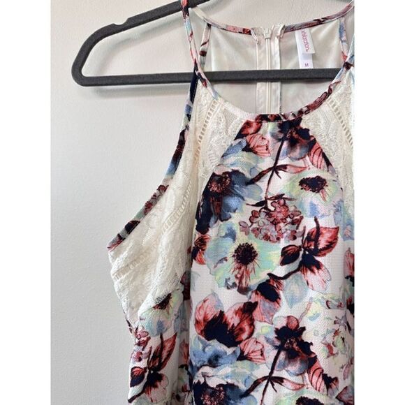Floral Halter Lace Trim Mini Dress M - Picture 7 of 14